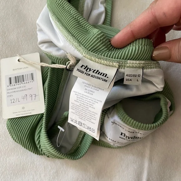 NEW 2PC Rhythm Palm Springs Ribbed Bikini‎ Top + Bottom in Eden [SZ Large ] SET - Picture 16 of 16